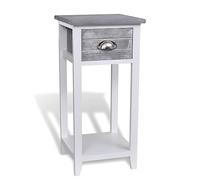 vidaXL Table de Chevet 1 Tiroir Gris Blanc Chambre à Coucher Table de Nuit