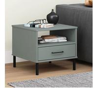 vidaXL Table de chevet avec pieds en métal Gris Bois pin massif OSLO, petite table de chevet, table pour chambre à coucher, 351031