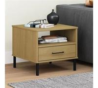 vidaXL Table de chevet avec pieds en métal Marron Bois pin massif OSLO351030 Marron G