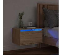 vidaXL Table de Chevet Murale avec Lumières LED, Armoire de Nuit, Table de Nuit, Armoire de Chevet Chambre, Moderne, Chêne Sonoma Bois d'Ingénierie