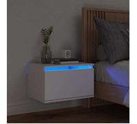 vidaXL Table de chevet murale 836826 – avec lumières LED – Blanc
