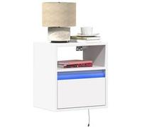 vidaXL Table de chevet murale avec lumières LED blanc, table de chevet flottante, support de téléphone, meuble de chambre à 3307975 Blanc G