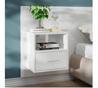 vidaXL Table de chevet murale Blanc brillant Bois d'ingénierie
