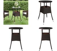 vidaXL Table de jardin Ø60x75 cm verre dur et poly rotin brun - Table de jardin - Tables de jardin - Table de jardin à manger - Outdoor Esstisch