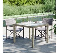 vidaXL Table de jardin 90x90x75 cm – verre trempé, poly rotin – Gris