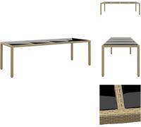 vidaXL Table de jardin avec plateau en verre Beige Poly Rattan - Tables de jardin
