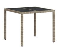 vidaXL Table de jardin avec plateau en verre gris clair 90x90x75 cm Poly rotin