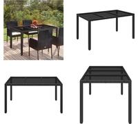 vidaXL Table de jardin avec plateau en verre Noir 150x90x75 cm Poly Rotin - Table de jardin avec plateau en verre - Meubles de jardin avec plateau en verre - Table à manger