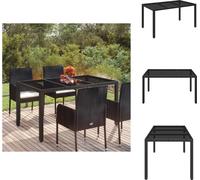 vidaXL Table de jardin avec plateau en verre Noir 150x90x75 cm Poly Rotin - Tables de jardin