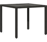 vidaXL Table de jardin – plateau en verre noir – 90x90x75 cm – poly rotin