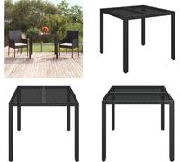 vidaXL Table de jardin avec plateau en verre Noir 90x90x75 cm Polyrotin - Table de jardin avec plateau en verre - Tables de jardin avec plateaux en verre - Meubles de jardin - Table à manger
