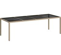 vidaXL Table de jardin beige 250x100x75 cm verre dur et poly rotin