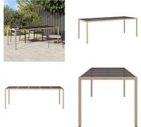 vidaXL Table de jardin Beige 250x100x75 cm verre dur et poly rotin - Table de jardin - Tables de jardin - Table d'extérieur - Table de terrasse