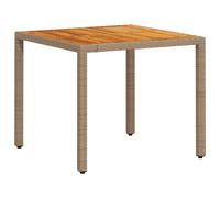 vidaXL Table de jardin 90x90x75 cm Poly rotin et bois acacia beige