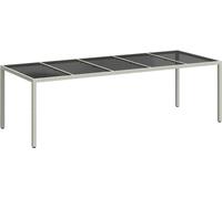 vidaXL Table de jardin blanche 250x100x75 cm Poly rotin et verre trempé