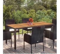 vidaXL Table de jardin avec plateau en bois noir 190x90x75 cm – poly rotin