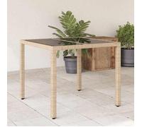 vidaXL Table de Jardin Dessus en Verre, Table à Manger, Meuble de Patio Arrière-cour Terrasse Extérieur, Moderne, Beige 365527