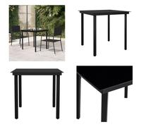 vidaXL Table de jardin noir 80x80x74 cm Acier et verre - Table de jardin - Table de jardin - Table de salle à manger extérieure - Table de terrasse