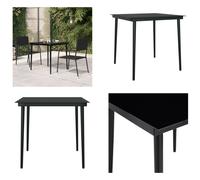 vidaXL Table de jardin noir 80x80x74 cm Acier et verre - Table de jardin - Table de jardin - Table de salle à manger extérieure - Table de terrasse