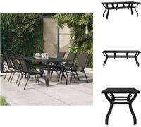 vidaXL Table de jardin noire 180x80x70 cm Acier et verre - Tables de jardin