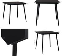 vidaXL Table de jardin noire 80x80x74 cm Acier et verre - Table de jardin - Table d'extérieur - Tables d'extérieur