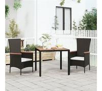 vidaXL Table de jardin avec plateau en bois noir Poly rotin & bois d'acacia