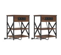 vidaXL Table de nuit avec station de chargement 2 pcs Chêne marron