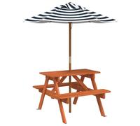 vidaXL Table de pique-nique pour 4 enfants avec parasol en bois massif de sapin