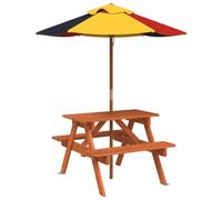 vidaXL Table de pique-nique pour 4 enfants avec parasol en bois massif de sapin