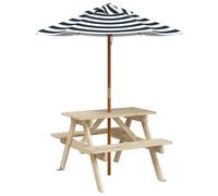 vidaXL Table de pique-nique pour 4 enfants avec parasol en bois massif de sapin