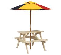 vidaXL Table de pique-nique pour 4 enfants avec parasol en bois massif de sapin