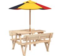 vidaXL Table de pique-nique pour 4 enfants avec parasol en bois massif de sapin