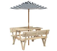 vidaXL Table de pique-nique pour 4 enfants avec parasol en bois massif de sapin