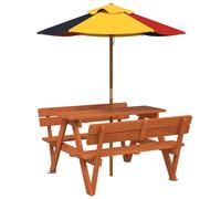 vidaXL Table de pique-nique pour 4 enfants avec parasol en bois massif de sapin