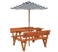 vidaXL Table de pique-nique pour 4 enfants avec parasol en bois massif de sapin