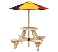 vidaXL Table de pique-nique pour 4 enfants avec parasol rond en bois de sapin