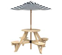 vidaXL Table de pique-nique pour 4 enfants avec parasol rond en bois de sapin