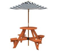 vidaXL Table de pique-nique pour 4 enfants avec parasol rond en bois de sapin