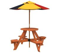 vidaXL Table de pique-nique pour 4 enfants avec parasol rond en bois de sapin
