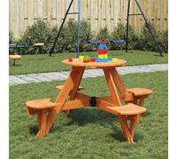 vidaXL Table de pique-nique pour 4 enfants avec trou pour parapluie Rond en bois massif de sapin
