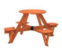vidaXL Table de pique-nique pour 4 enfants avec trou pour parapluie Rond en bois massif de sapin