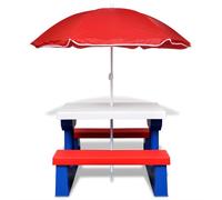 vidaXL Table de pique-nique pour enfants avec bancs & parasol Multicolore