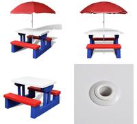 vidaXL Table de pique-nique pour enfants avec bancs Parasol Multicolore - Table pour enfants - Tables pour enfants - Ensemble de sièges pour enfants