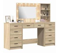 vidaXL Table de Toilette 3 pcs Chêne Sonoma Bois d'ingénierie, Cabinet de Chambre Moderne, unité de Rangement stylée, Table à Maquillage Chic, Miroir LED Parfait