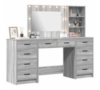 vidaXL Table de Toilette 3 pcs Gris Sonoma Bois d'ingénierie, Cabinet de Chambre Moderne, unité de Rangement stylée, Table à Maquillage Chic, Miroir LED Parfait