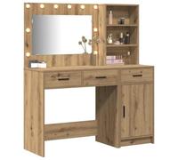 vidaXL Table de Toilette avec tiroir 2 pcs Marron Bois d'ingénierie, Rangement Moderne pour Chambre, Table Coiffeuse Minimaliste avec Miroir LED, Meuble Pratique et déco