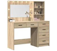 vidaXL Table de Toilette Marron 78.5 x 41 x 135 cm Bois d'ingénierie, Coiffeuse Moderne, rangements Pratiques, Meuble Ergonomique, Miroir LED, Table déco, Organisateur de Chambre