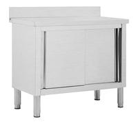 vidaXL Table de Travail avec Portes Coulissantes Armoire de Stockage de Cuisine Armoire de Rangement Restaurant Hôtel Cantine 100x50x(95-97) cm Acier Inoxydable