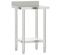 vidaXL Table de travail de cuisine avec dosseret et pieds 55x55x93 cm acier inoxydable