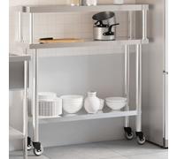 vidaXL Table de travail de cuisine avec étagère 110x30x120 cm inox
